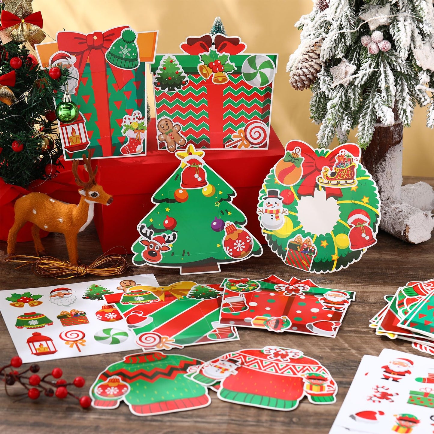 Tioncy 40 Pack Christmas Picture Frame Ornaments DIY Craft Box Set with Stickers DIY Photo Frame Hanging Xmas Picture Ornaments for Tree Window Holiday Party Decor