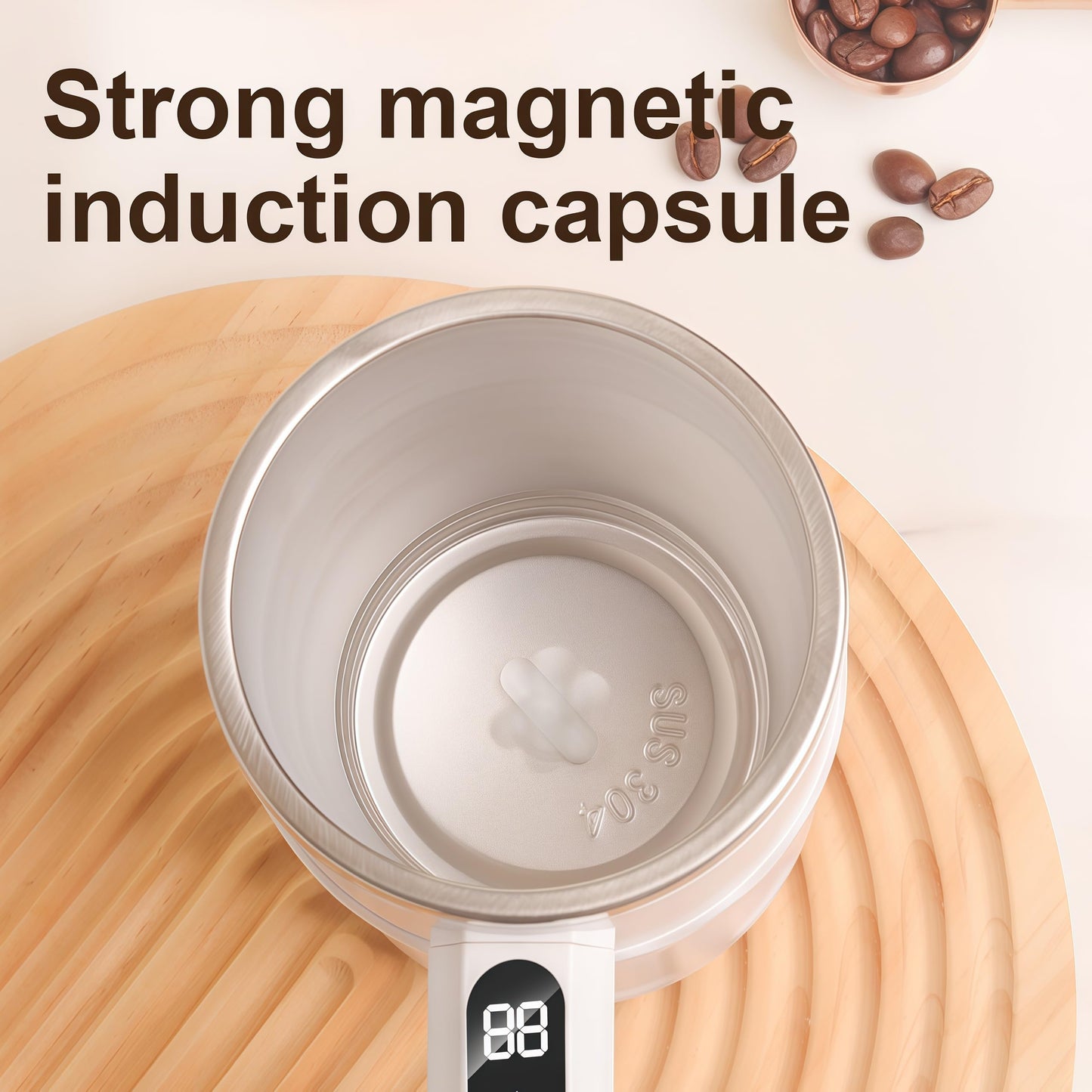 Qevcumuk Self stirring coffee mug 12.8oz - Digital Temp Display, Touch Switch, 20s Auto Shutoff, Type-C Fast Charging， Rechargeable self stirring mug