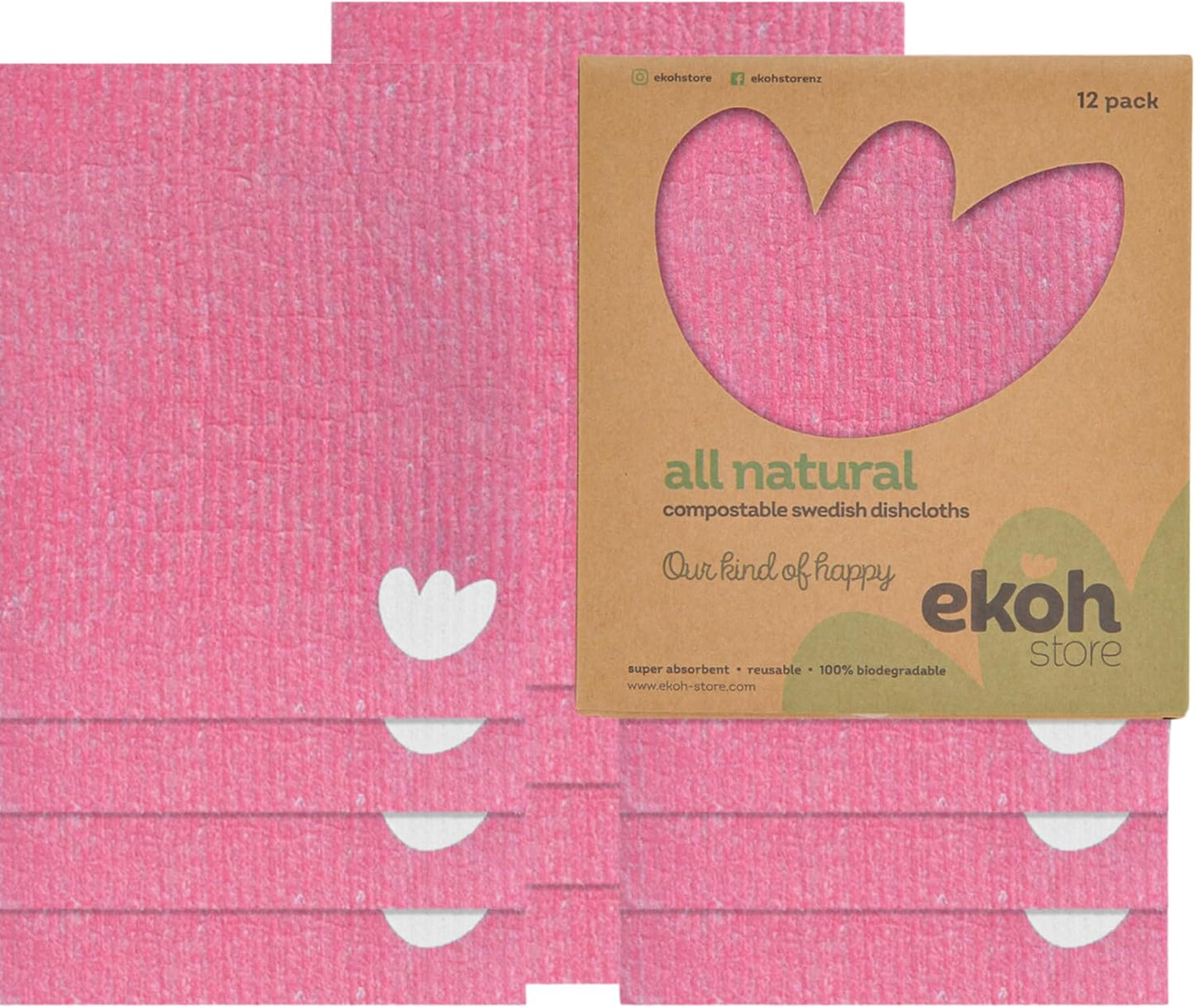 12 Pack, EKOH Swedish DishCloths for Kitchen Reusable Paper Towels Washable, Eco-Friendly Cellulose Sponge, Microfiber