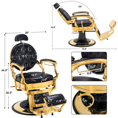 BarberPub Heavy Duty Metal Vintage Barber Chair All Purpose Hydraulic Recline Salon Beauty Spa Chair Styling Equipment 2933 (Gold)
