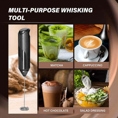 Simple Deluxe Handheld Milk Frother - Stainless Steel Stand, Battery Operated Whisk Drink Mixer for Coffee, Frappe,