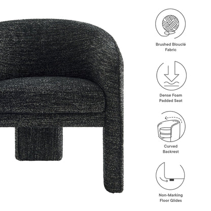 Modway Greer Comfy Barrel Accent Chair with 3 Legs in Charcoal Boucle Fabric – Cozy Round Reading Armchair – Mid Century Modern Upholstered Wide Barrel Dining Chair with Curved Back