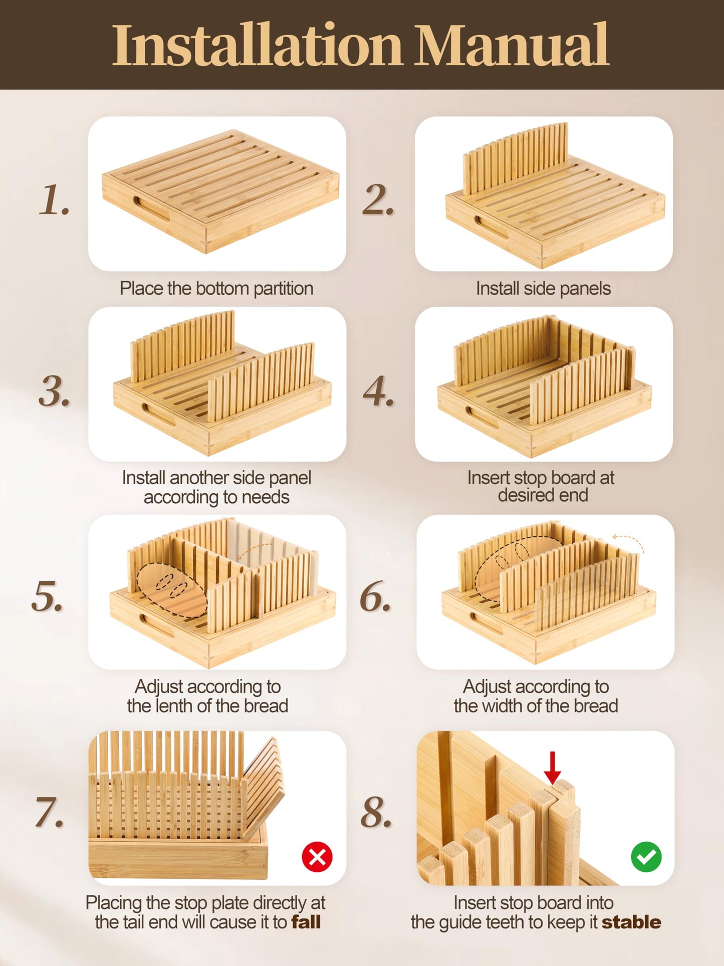 10.5" Bamboo Bread Slicer for Homemade Bread - Sourdough Slicing Guide with Crumb Catcher & Stable Mortise-Tenon Structure