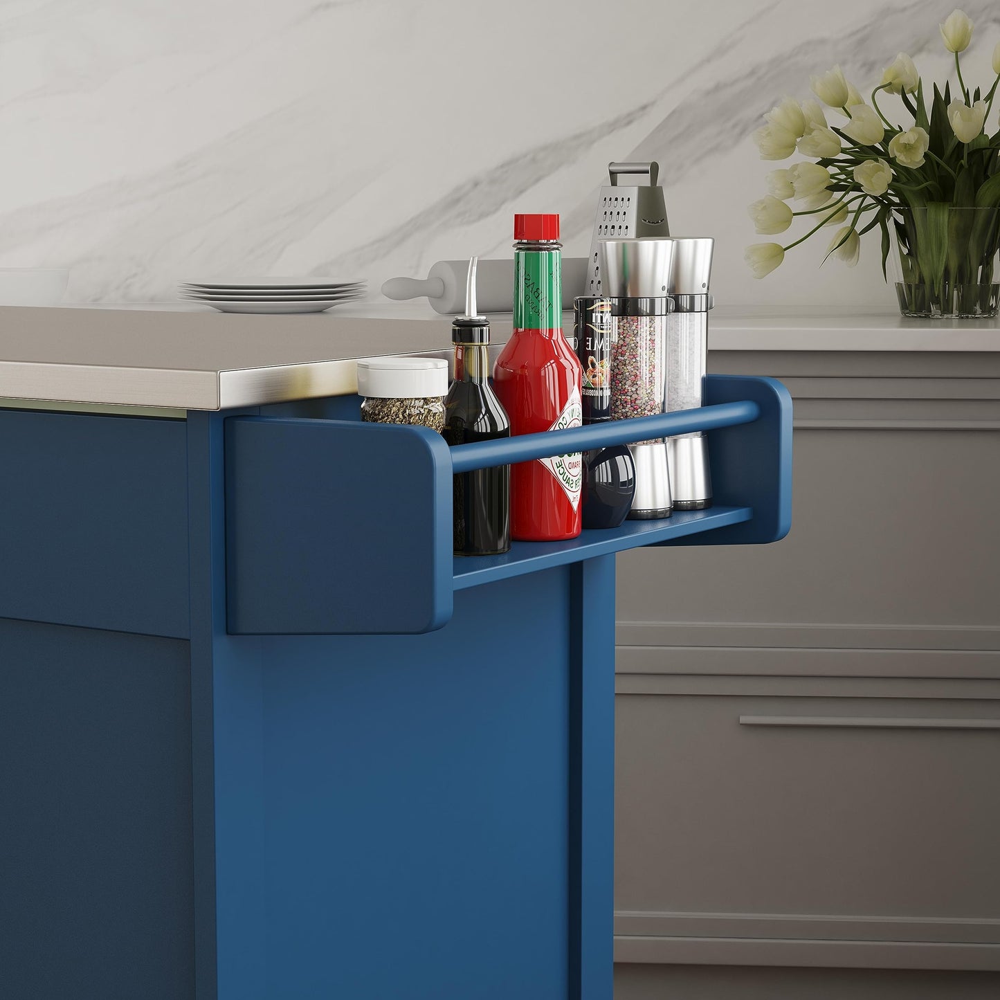 Homestyles Mobile Kitchen Island Cart with Stainless Steel Top, Blue