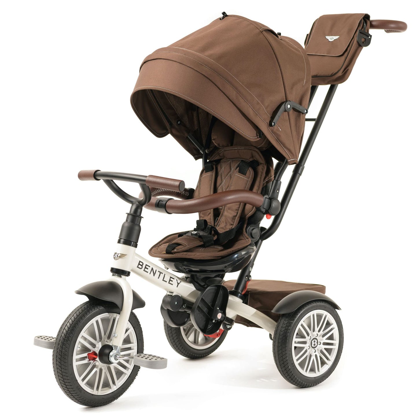 Bentley 6-in-1 Baby Stroller & Toddler Tricycle – Officially Licensed Luxury Kids Bike, Convertible Travel Strollers & Kid Trike with Air Wheels, Canopy & Safety Features (6m-5y+ | White Satin)