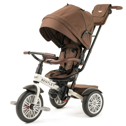 Bentley 6-in-1 Baby Stroller & Toddler Tricycle – Officially Licensed Luxury Kids Bike, Convertible Travel Strollers & Kid Trike with Air Wheels, Canopy & Safety Features (6m-5y+ | White Satin)