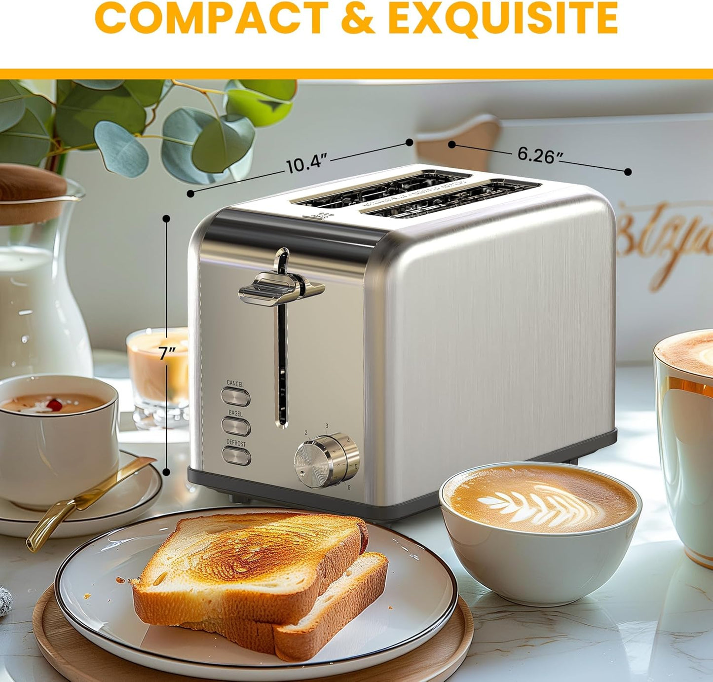 Simple Deluxe 2-Slice Toaster - 3 Function, 6 Browning Settings, Extra Wide Slot & Removable Crumb Tray