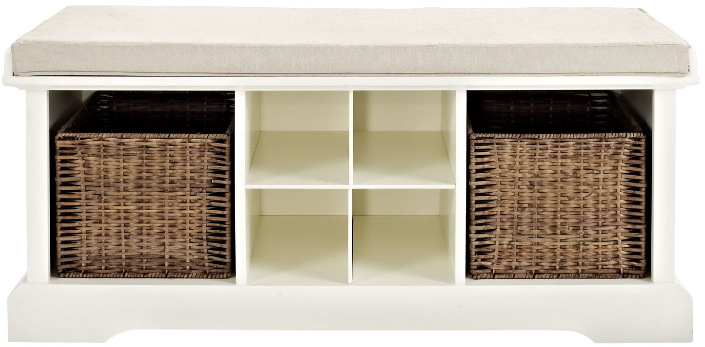 Crosley Furniture Brennan Entryway Storage Bench with Bins and a Shoe Rack Organizer, White