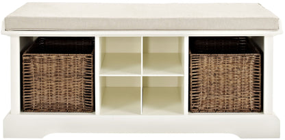 Crosley Furniture Brennan Entryway Storage Bench with Bins and a Shoe Rack Organizer, White