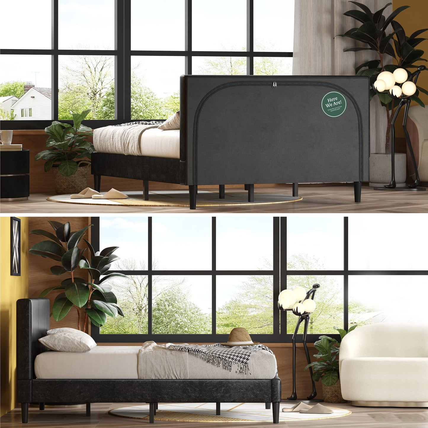 ZINUS Jade Faux Leather Upholstered Platform Bed Frame, Mattress Foundation with Wood Slat Support, No Box Spring Needed, Easy Assembly, Queen