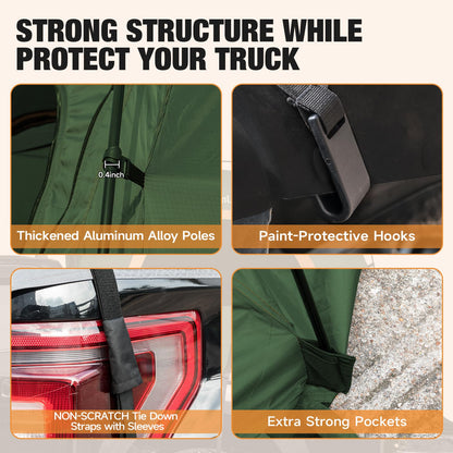 Umbrauto Truck Bed Tent Fits 6.5ft Truck Bed, Easy Setup for Camping, 3000mm Waterproof Pickup Truck Tent for 2 Person, Ford, GMC, Toyota, Chevy, Dodge, Nissan, Green & Orange