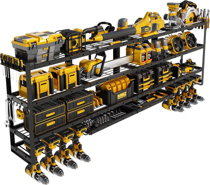 Power Tool Organizer Wall Mount by XLarge - Modular 820lbs Garage Storage Rack | 8 Cordless Drill Holders & 4-Tier Heavy Duty Utility Shelf