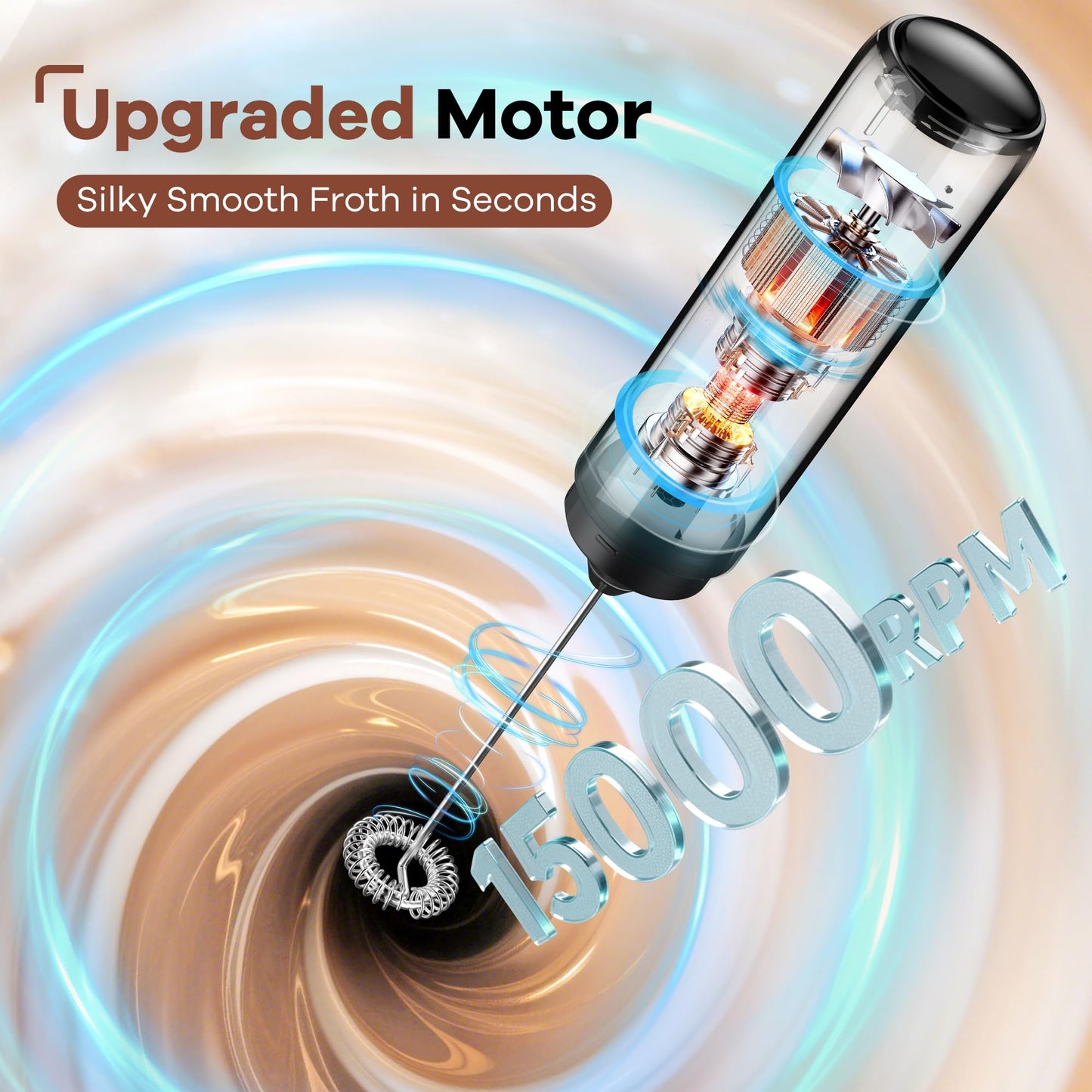 Rechargeable Milk Frother, Handheld Coffee Frother Wand Drink Mixer with Cover, Electric Whisk Coffee Mixer for Matcha Lattes Cappuccino Hot Chocolate