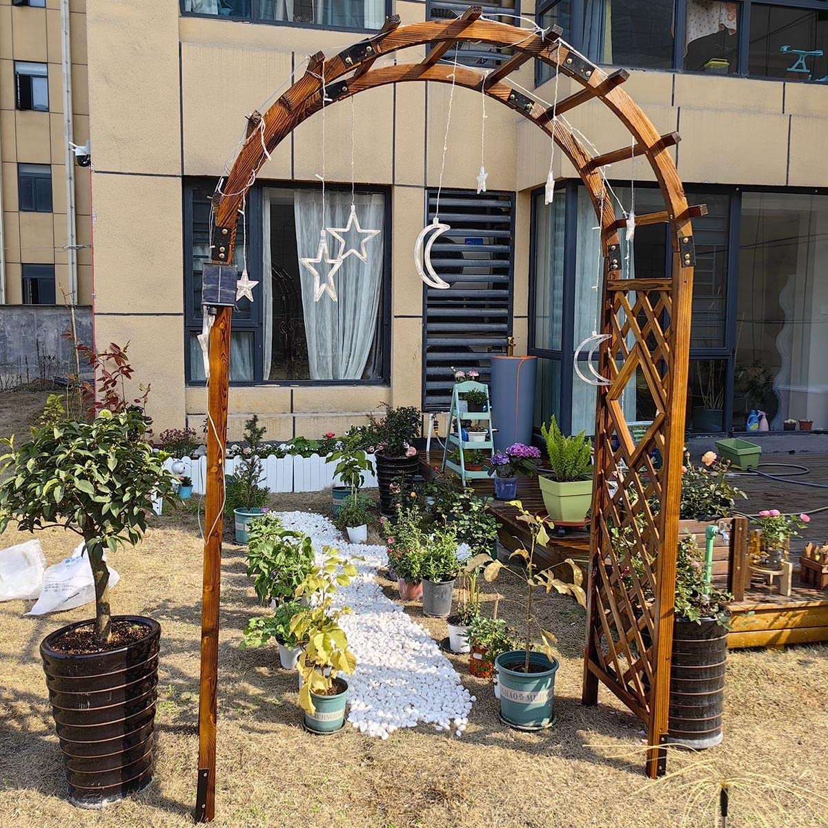 Sturdy Garden Arch Trellis Wooden Rose Arbor Arbour 47" X 82.6" /63" X 93" /81.8" X 102.7" Pergola Archway for Various Climbing Plant Backyard Decoration Weather Resistant (Natural 160x50x237cm)