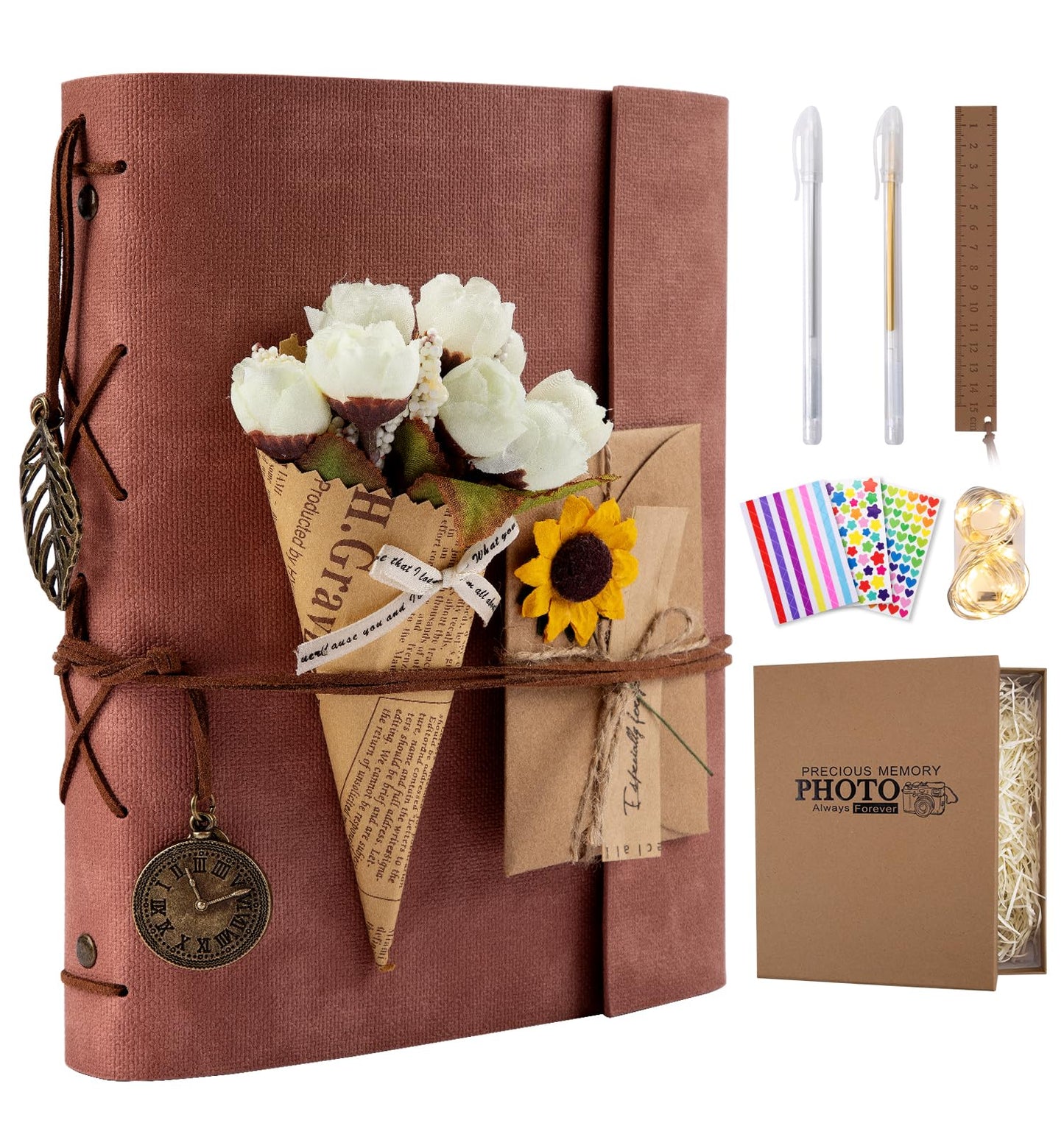 ALKALO Scrapbook Photo Album 100 Pages, 60 Page Self Adhesive+40 Page Kraft Paper DIY Photo Book for 2x3 3x5 4x6 5x7 Pictures, Leather Memory Book for Wedding Baby Family Travel Birthday Christmas