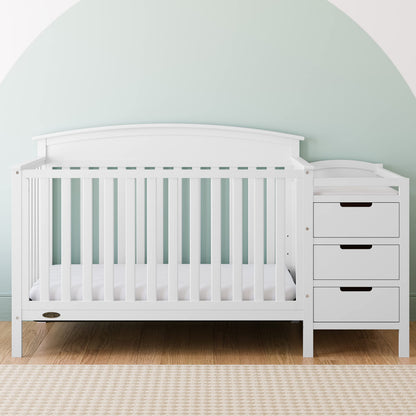 Graco Benton 4-in-1 Convertible Crib and Changer – GREENGUARD Gold Certified, Crib & Changing-Table Combo, Water-Resistant Changing Pad, Converts to Toddler Bed, Daybed and Full-Size Bed (White)