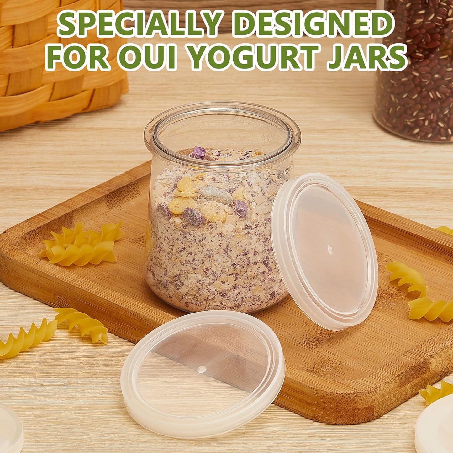 24 Tessco for you Pieces Yogurt Container Lids Clear Plastic Jar Lids Not Included Jar Replacement Compatible with Oui