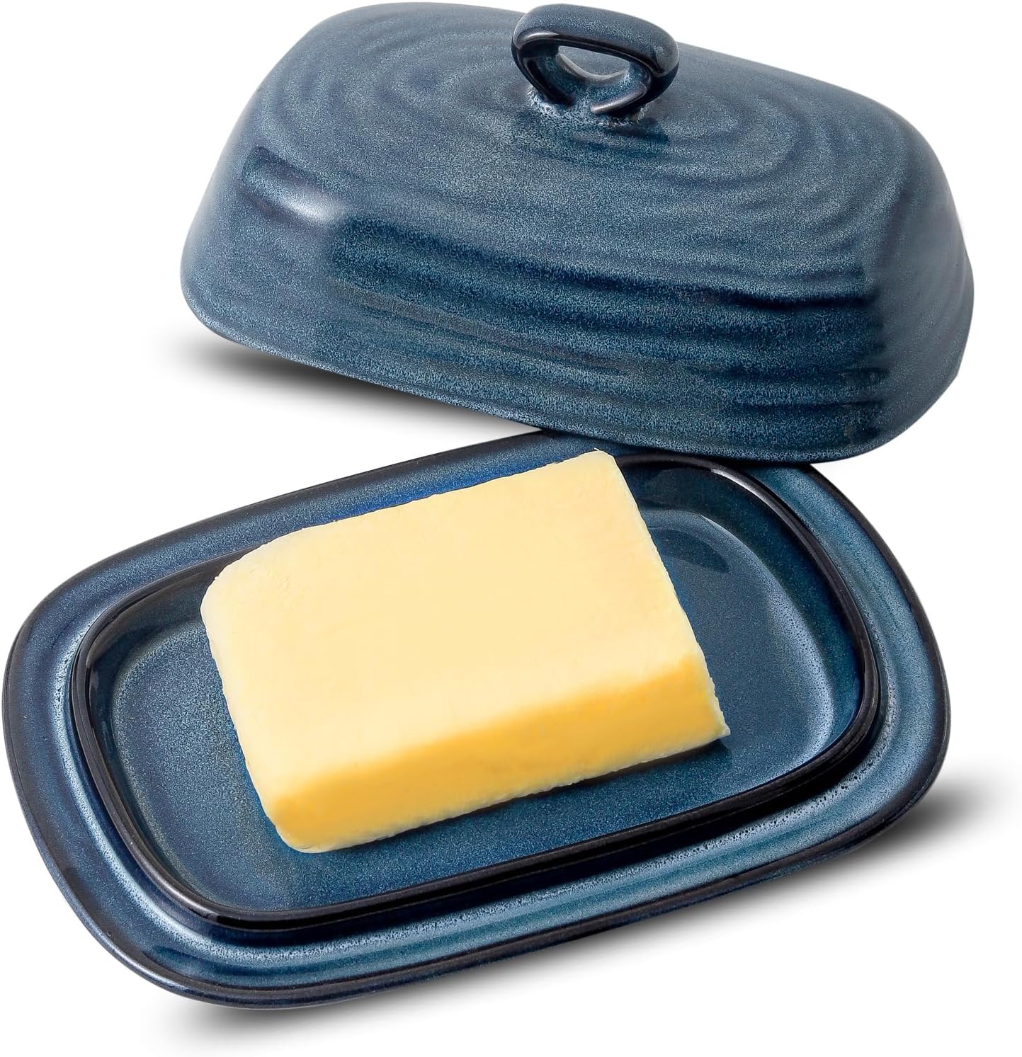 Countertop, Butter Dish with Lid, Ceramic Butter Keeper Holder with Cover and Handle for Porcelain Butter Container