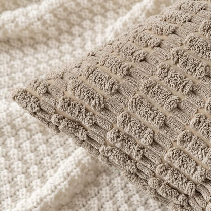 MIULEE Corduroy Decorative Throw Pillow Covers - Soft Boho Striped 18x18 Inch for Modern Farmhouse Decor | Light Brown