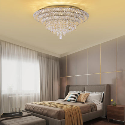 30 inch Flush Mount Crystal Chandeliers with Remote and APP Gold, Modern Elegant LED Crystal Raindrop Ceiling Light Fixture, 3CCT Dimmable, for Living Room Kitchen Island Bedroom Entryway Foyer