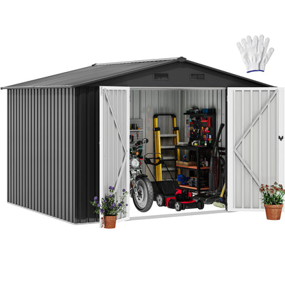 DWVO 10x8FT Outdoor Storage Shed, Spacious Metal Tool Shed with Lockable Doors & Ventilation for Patio, Lawn, and Backyard, Ideal for Storing Garden Equipment, Lawnmowers, and Bicycles, Dark Gray