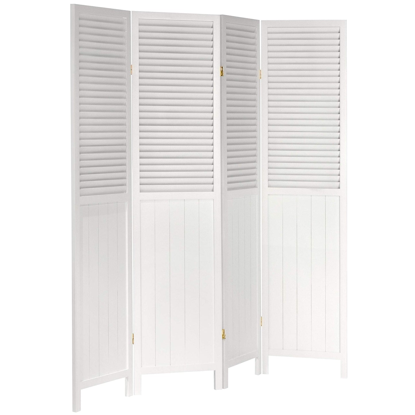 Red Lantern 6 ft. Tall Louvered Beadboard Room Divider White 4 Panel
