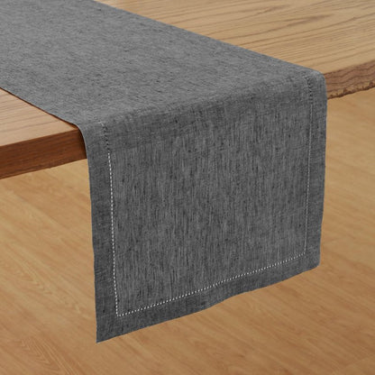 Solino Home Linen Table Runner 120 Inches Long - 100% Pure Linen Charcoal Grey Table Runner 14 x 120 Inch - Milan Hemstitch