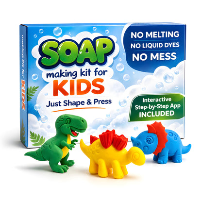 ZenseMe Soap Making Kit for Kids – DIY Soap Making Kit with Dinosaur Soap Moulds (3 Cute Dinosaurs) | Soap Making Supplies for Creative Play & Hygiene - DIY Kits for Kids with Mobile App