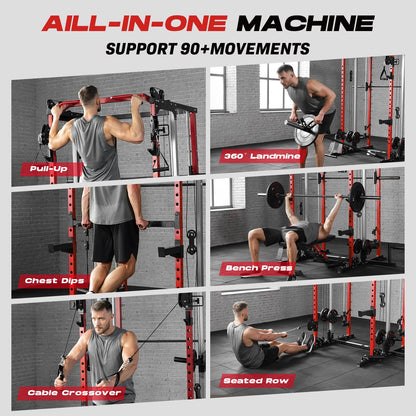 Roygym Power Cage Home Gym, Dual Pulley Cable Crossover System, All-in-One Squat Power Rack with Strength Training Attachments for Full-Body Workouts