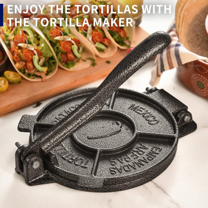 ARC Tortilla Press 8 inch, Cast Iron Tortilla Maker Include 100 Pcs Parchment Paper, Heavy Duty Tortillera Pataconera, Flour Tortilla Press, Roti Maker, Taco Maker, Taco Press, Black Gray