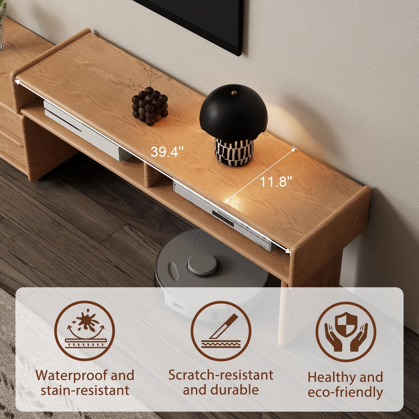 YQJJGL Extendable Solid Rubber Wood TV Stand, Space Saving Entertainment Center, TV Stand for Bedroom Living Room, Adjustable Television Cabinet Fits 42-90 Inch TVs