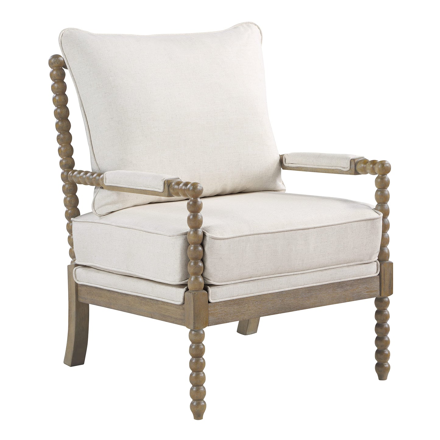 OSP Home Furnishings Fletcher Spindle Accent Chair with Rustic Brown Finish, Linen Upholstery