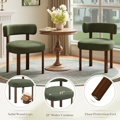 smartue Wooden Dining Chairs Set of 6, Upholstered Kitchen Chairs with Solid Wood Legs, Mid Century Dining Room Chair with Ergonomic Curved Backrest for Kitchen Dining Vanity, Green