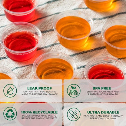 Freshware Plastic Portion Cups - 5.5 Ounce Souffle Cups with Lids | Ideal for Jello Shots, Sauces, and Snacks (100 Sets)