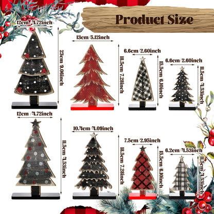 Moucuny 8 Pcs Wooden Christmas Trees Tabletop Decor Rustic Christmas Table Centerpieces Wooden Trees Sign for Home Office Fireplace Farmhouse Xmas Party Table Decor