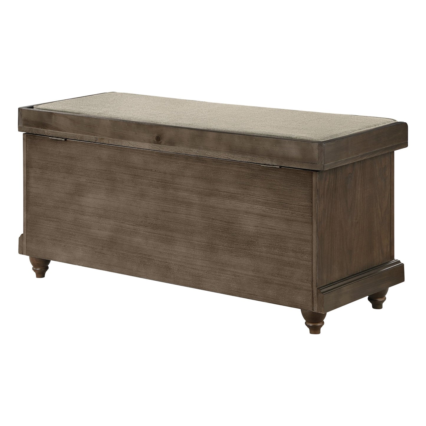 OSP Home Furnishings Dover Coastal Lift-Top Storage Bench with Shutter Face Styling, Dark Walnut Finish with Beige Fabric Cushion