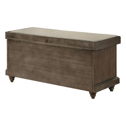 OSP Home Furnishings Dover Coastal Lift-Top Storage Bench with Shutter Face Styling, Dark Walnut Finish with Beige Fabric Cushion
