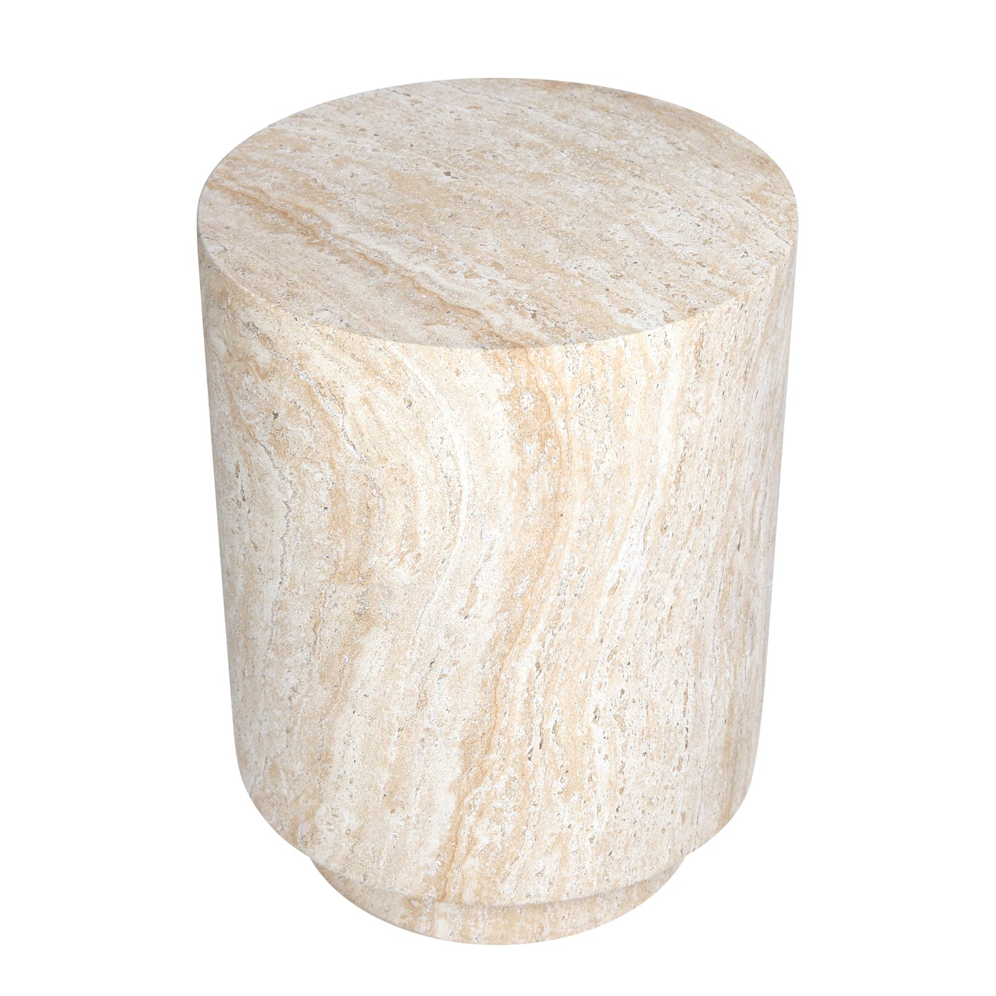 Empire Art Direct Cylinder Travertine Stone Finish Italian Design MgO Side Accent Table, Living Room, Bedroom & Office, 14.2"x14.2"x18.3"
