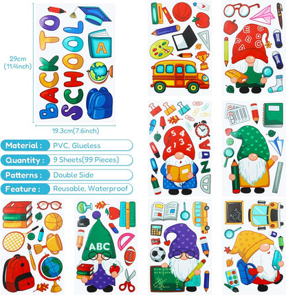 Naler Back to School Decorations Window Clings, 9 Sheets Glueless Static Double-Sided Stickers for Classroom