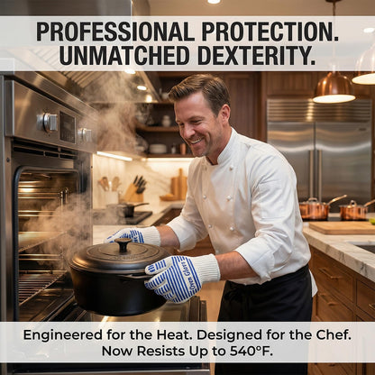 Heat Resistant Oven Gloves - 2 Pack, 540 Degree Professional Grade Oven Mitts with Fingers, Non-Slip Silicone Grip Cooking Gloves for Baking, Grilling, BBQ, Fireplace and Sourdough