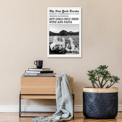 FBKDVC 16x24in Vintage Trendy Black And White Newspaper Print Poster Retro Times Canvas Wall Art Funky Hot Girls Eating