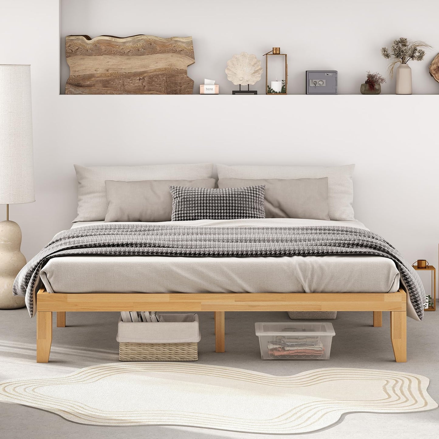 KOMFOTT 14 Inches Wood Platform Bed Frame King Size, Wooden Mattress Foundation with Rubber Wood Frame, Strong Wooden Slats Support, No Box Spring Needed, Bed Frame (Natural)