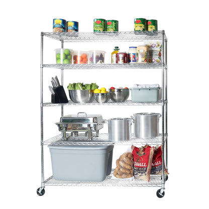 Seville Classics UltraDurable Heavy Duty NSF Solid Steel Wire Rack Storage Unit Wheels, 5-Tier Shelving, 60" W x 24" D