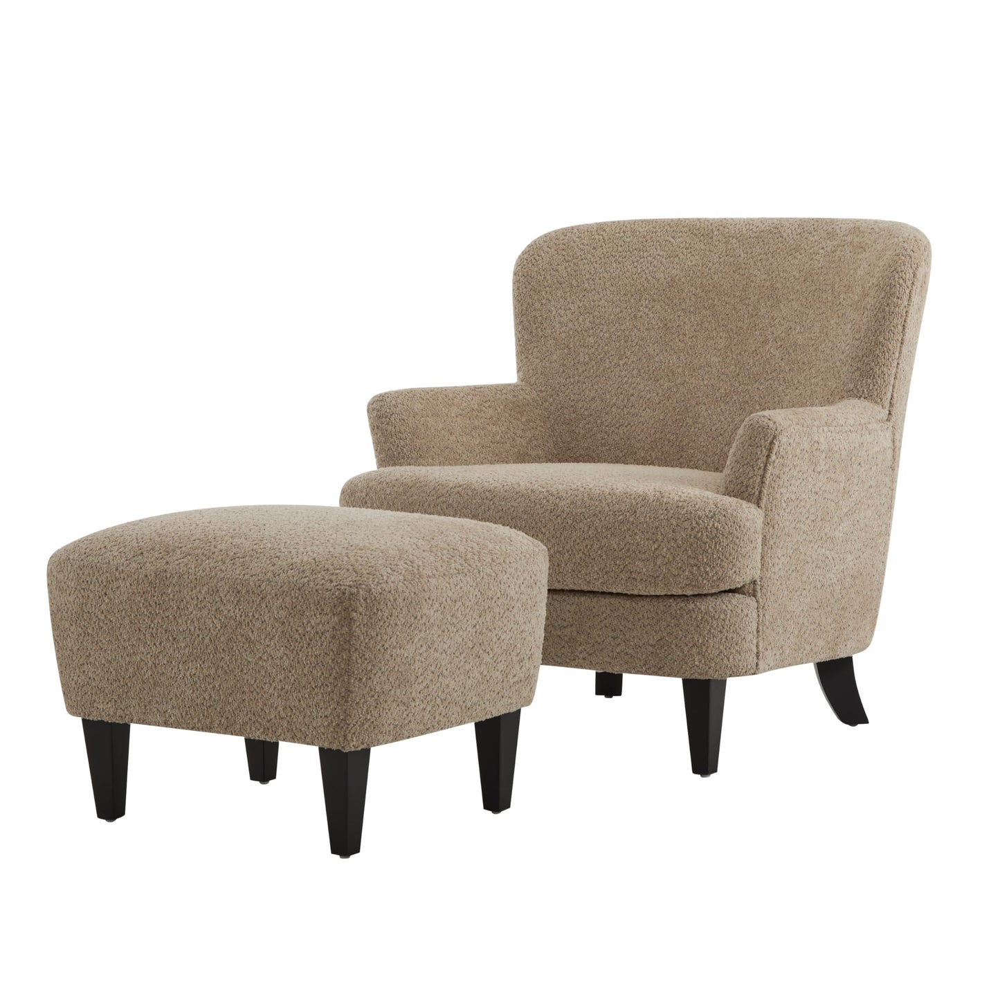 Christopher Knight Home Winnie Accent Chair and Ottoman Set, Living Room/Bedroom Wooden Comfy Reading Chair with Footrest Stool, Boucle Upholstered Wingback Single Sofa, Brown