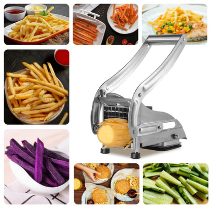 QBGSFSYG Stainless Steel Potato Slicer & French Fry Cutter - 2 Blades (1/2" & 1/3") for Homemade Fries, Non-Slip Suction Base, Easy Chip & Sweet Potato Maker (Silver)