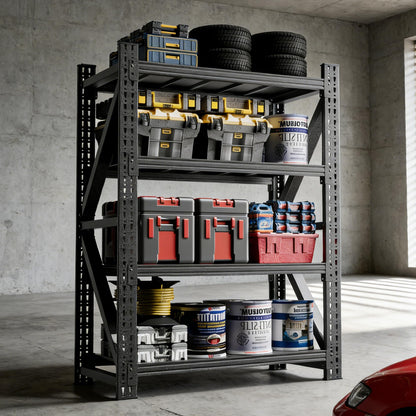 WZONICE98 Heavy Duty Metal Adjustable Garage Shelves 69" H x 47" W Industrial Shelving Unit 4000LBS Capacity Steel Storage Rack for Warehouse Black