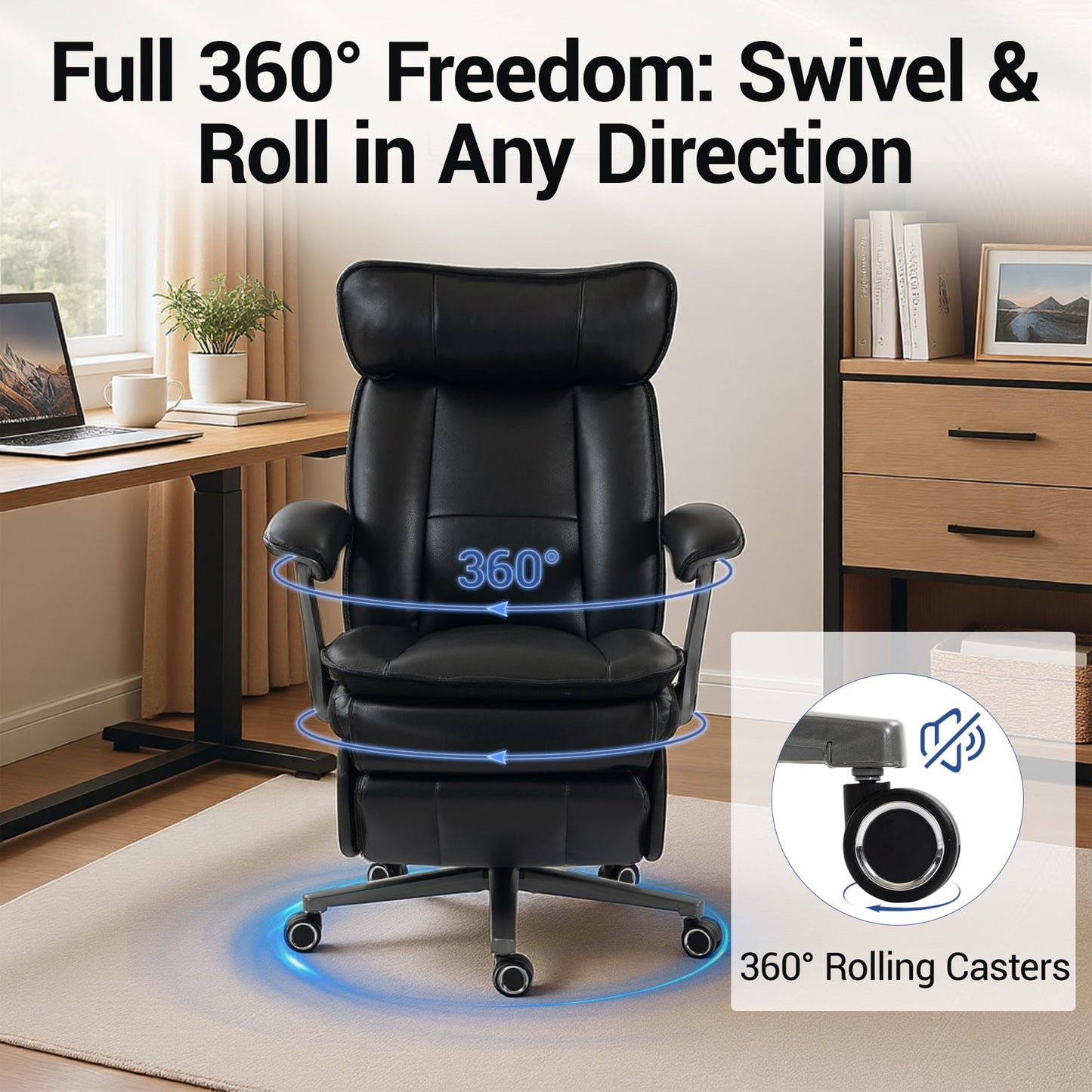 WENTUM Electric Office Chair with USB Charging, 420lbs PU Leather Power Executive Recliner w/Footrest, High Back Ergonomic PC Chair for Home Office Gaming Boss Room, Black