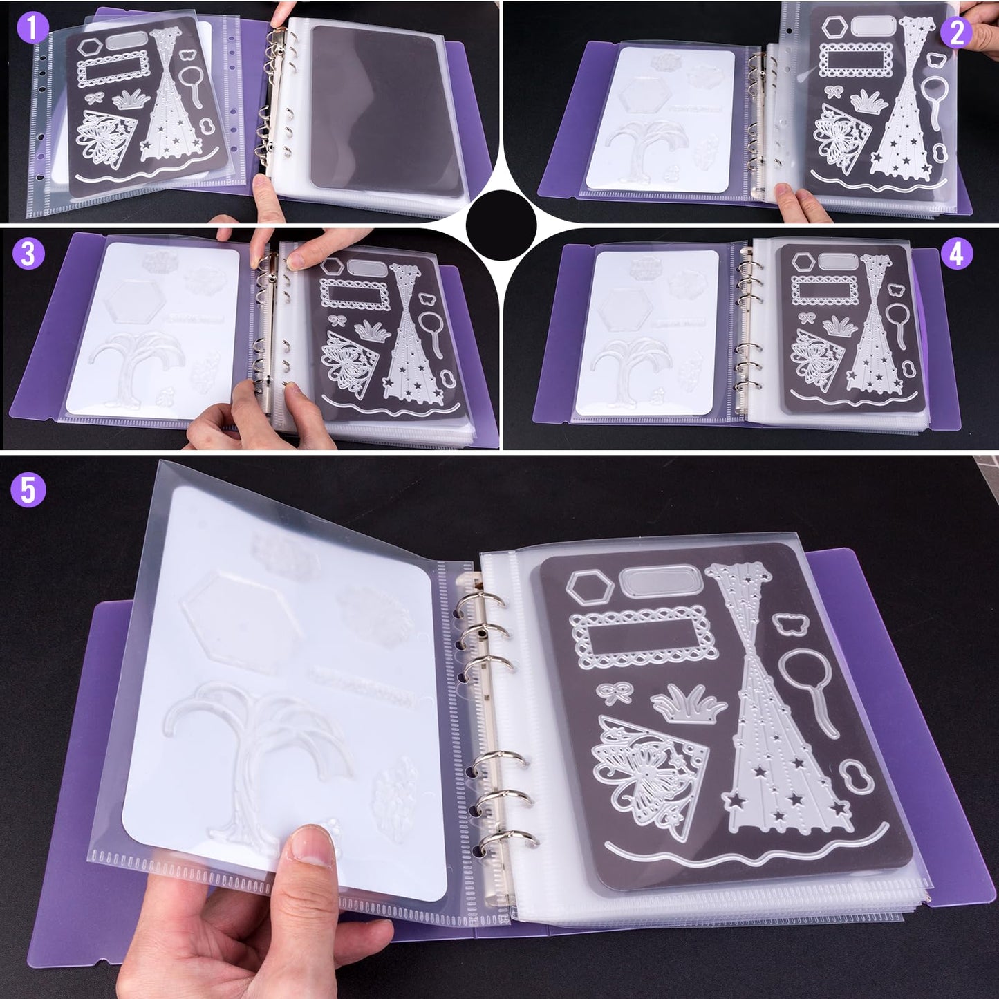 UNIMEIX Thicken 10 Pcs Magnetic Sheets for Die Storage with 1 Binder Cover, Stamp and Die Storage Die Cut Storage for Card Making Supplies(1.2 mm Thickness, Purple