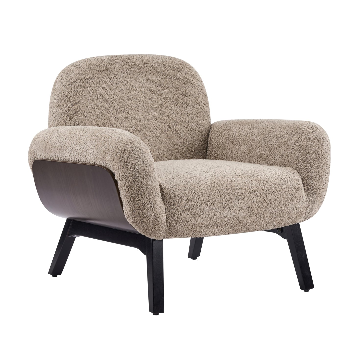 Christopher Knight Home Audrey Boucle Upholstered Accent Chair, Living Room Low Profile Armchair, Solid Wood Comfy Reading Chair, Modern Single Lounge Sofa, Light Camel