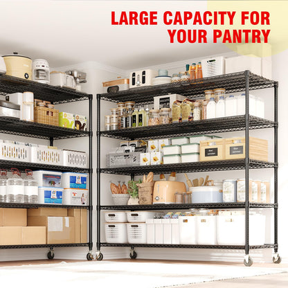 GAOMON 59" W Storage Shelves 82.6" H Heavy Duty Garage Shelving Units with Wheels, 5-Tiers Wire Shelving Rack Metal Storage Shelves for Garage Pantry Kitchen Commercial Industrial, 3300LBS Capacity